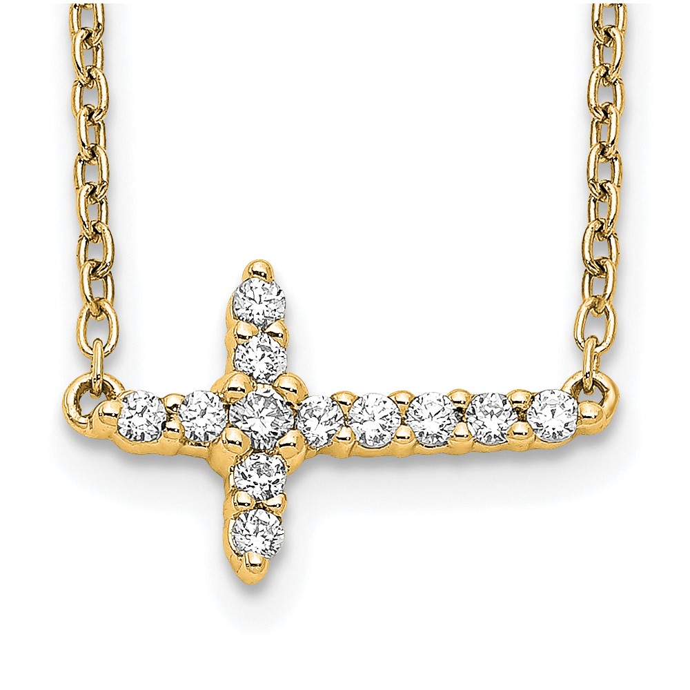 14k Polished 1/6 carat Diamond Sideways Cross 18 inch Necklace (PM4692-016-YA)