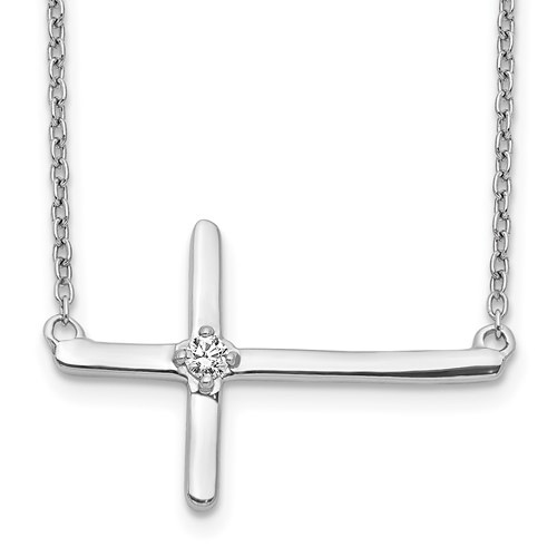 14k White Gold 1/20 carat Diamond Sideways Cross 18 inch Necklace