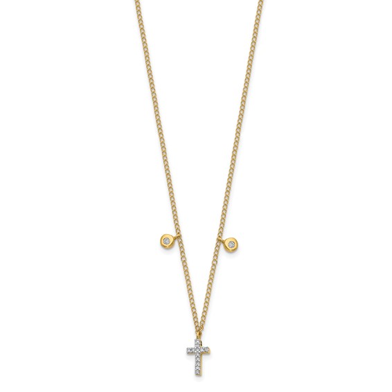 14k Polished 1/20 carat Diamond Cross 18 inch Necklace