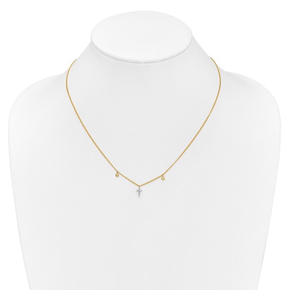 14k Polished 1/20 carat Diamond Cross 18 inch Necklace
