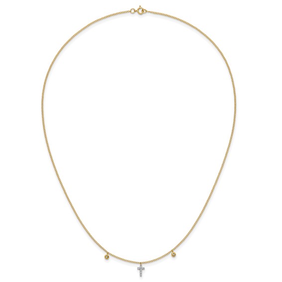 14k Polished 1/20 carat Diamond Cross 18 inch Necklace
