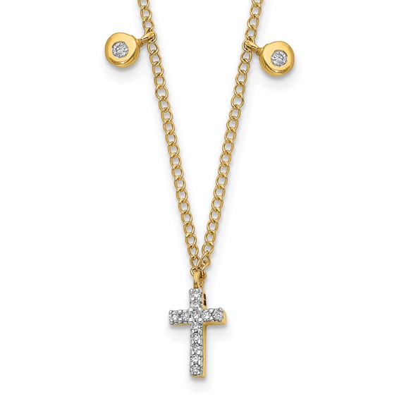 14k Polished 1/20 carat Diamond Cross 18 inch Necklace