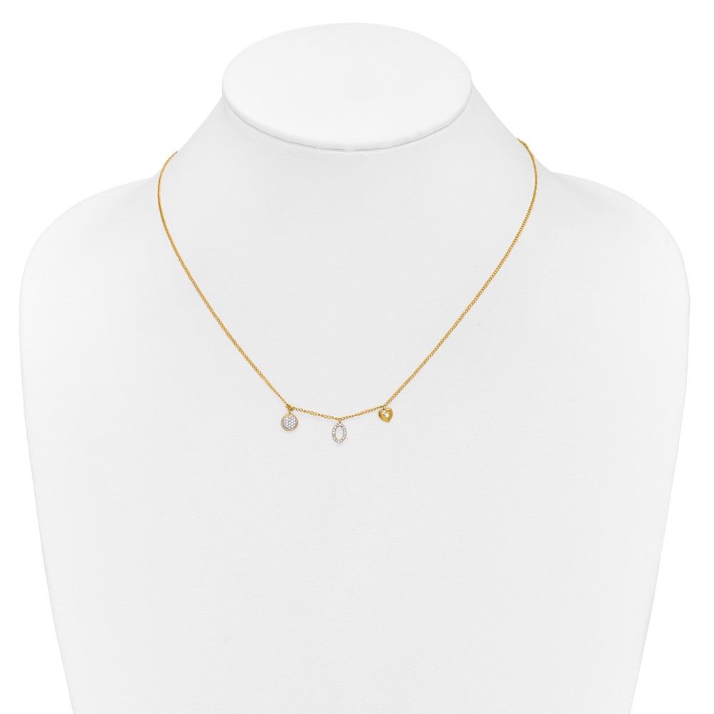 14k Polished 1/10 carat Diamond Two Circle and Heart 18 inch Necklace (PM4700-010-YA)