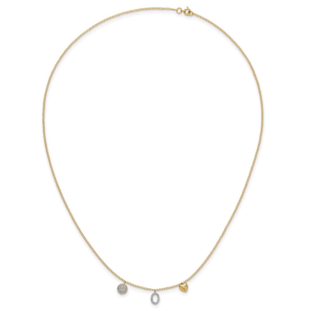 14k Polished 1/10 carat Diamond Two Circle and Heart 18 inch Necklace (PM4700-010-YA)