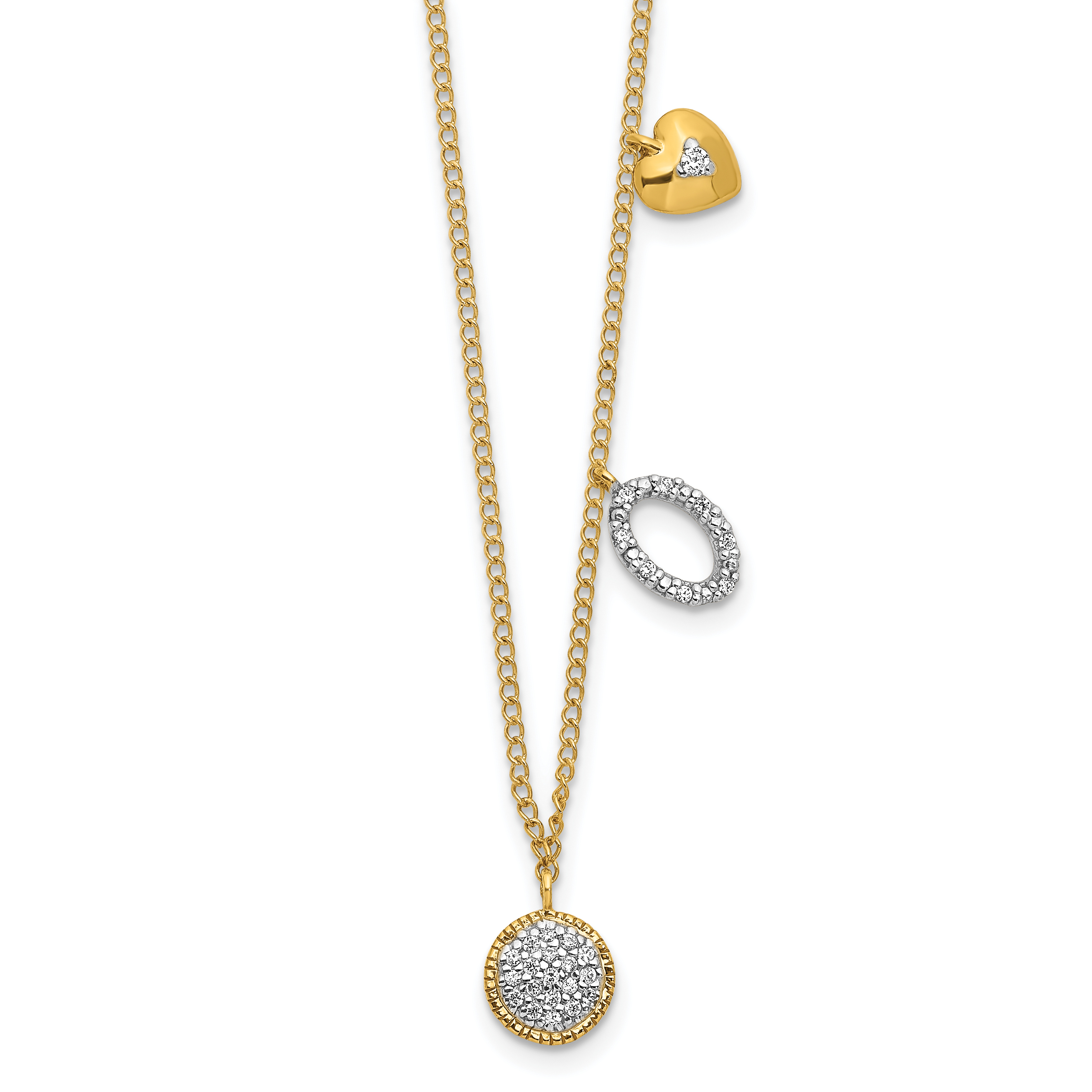 14k Polished 1/10 carat Diamond Two Circle and Heart 18 inch Necklace (PM4700-010-YA)