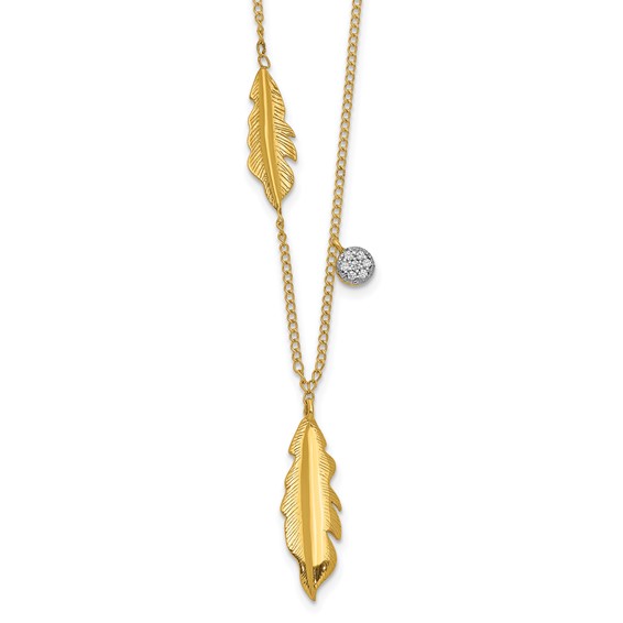 14k Polished .03 carat Diamond and Feathers 18 inch Necklace