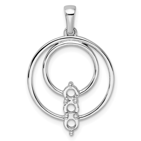 14k White Gold Holds 3-3.2mm Three-Stone Circle Pendant Mounting