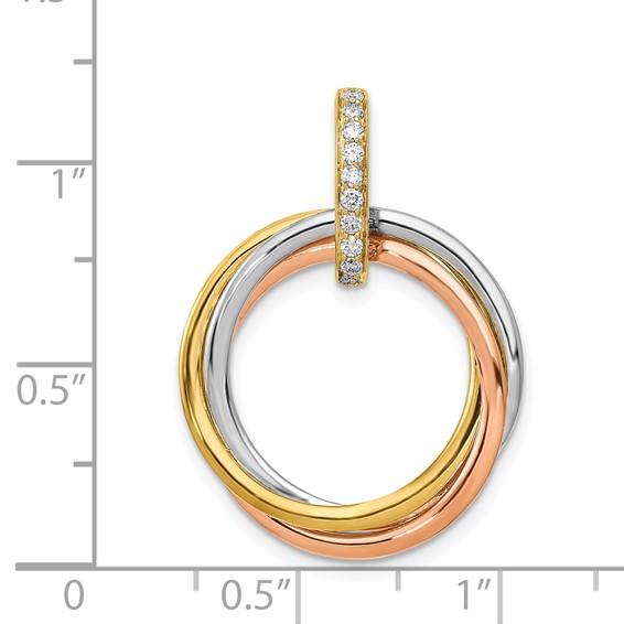 14k Tri-color 1/10 carat Diamond Three Intertwined Circles Pendant