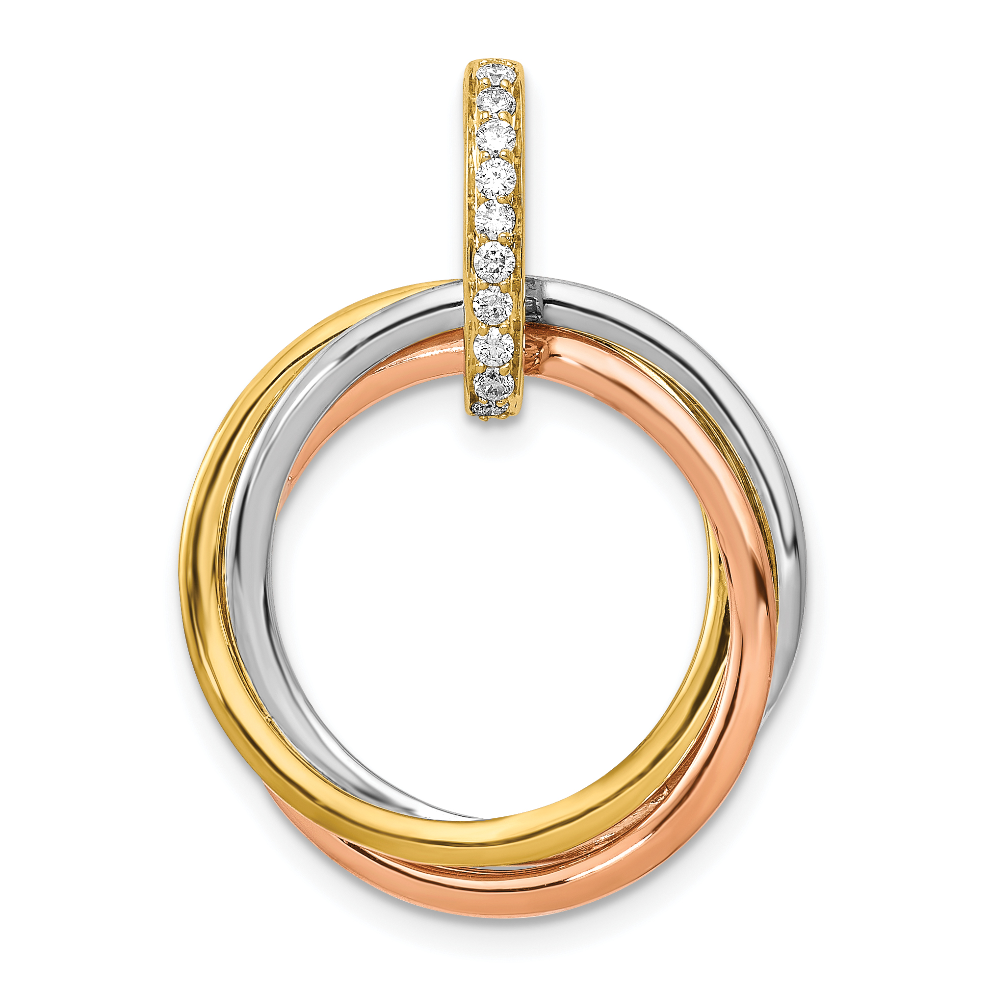 14k Tri-color 1/10 carat Diamond Three Intertwined Circles Pendant (PM4716-010-YWRA)