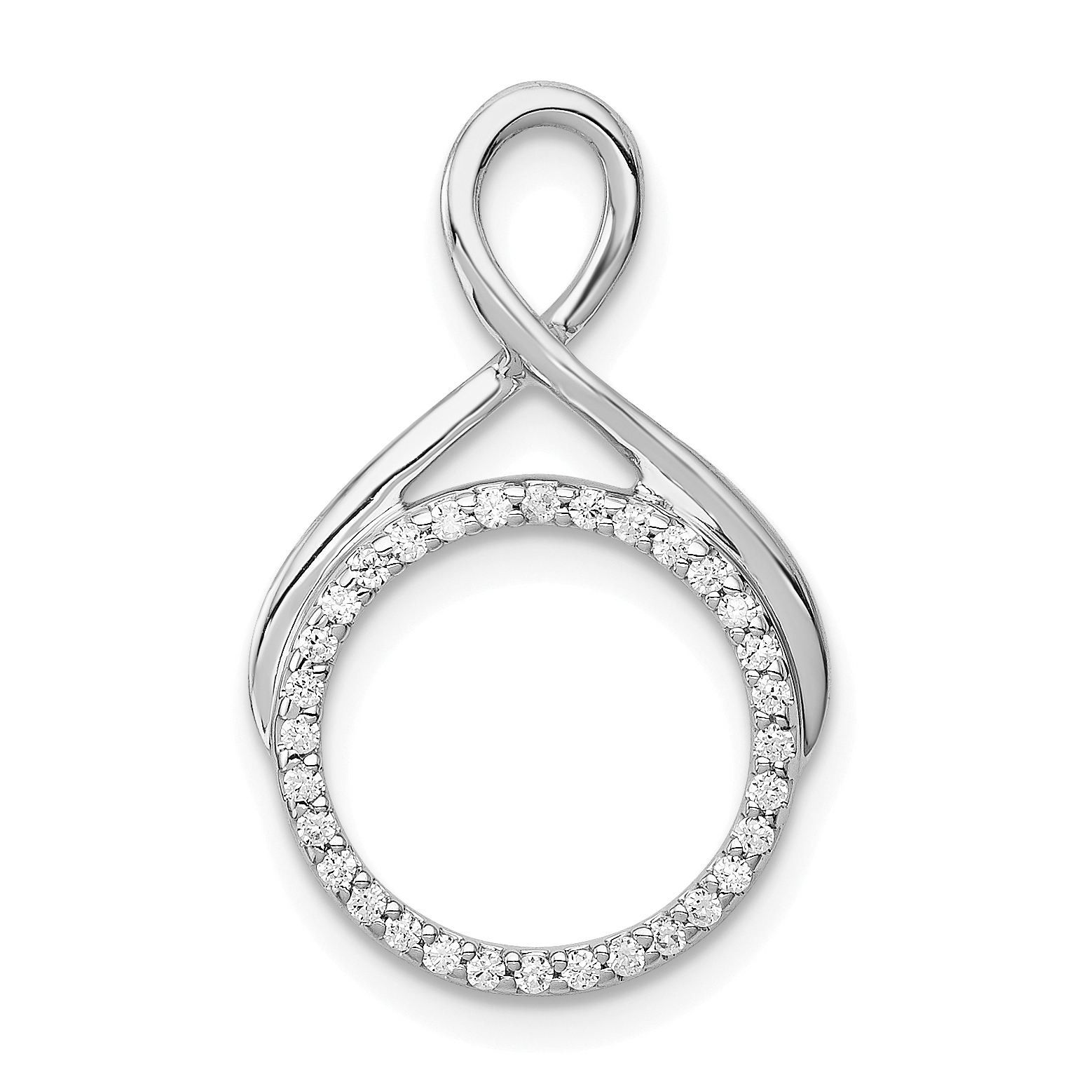 14k White Gold 1/10 carat Lab Grown Diamond VS/SI+ G+ Complete Fashion Circle Dangle Chain Slide Pendant (PM4723-010-WLG)