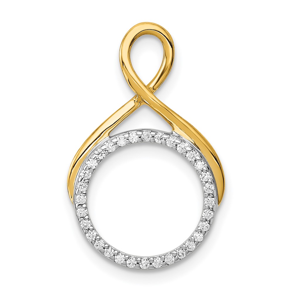 14K Two Tone 0.10 Carat Lab Grown Diamond VS SI+ G+ Complete Fashion Circle Dangle Chain Slide Pendant