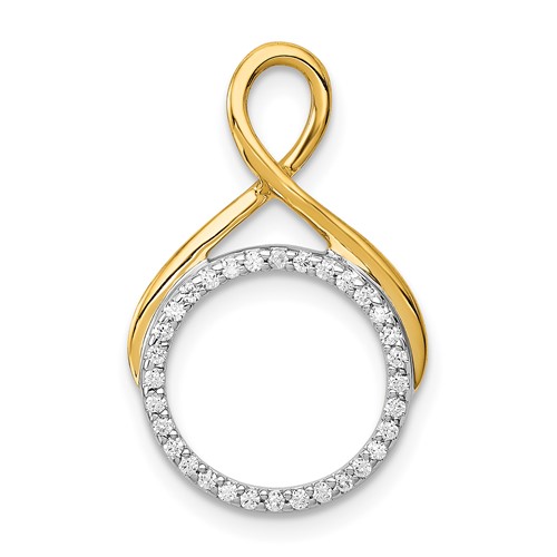 14K Two Tone 0.10 Carat Lab Grown Diamond VS SI+ G+ Complete Fashion Circle Dangle Chain Slide Pendant