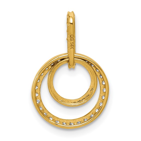14k Polished 1/4 carat Diamond Double Circle Dangle Pendant