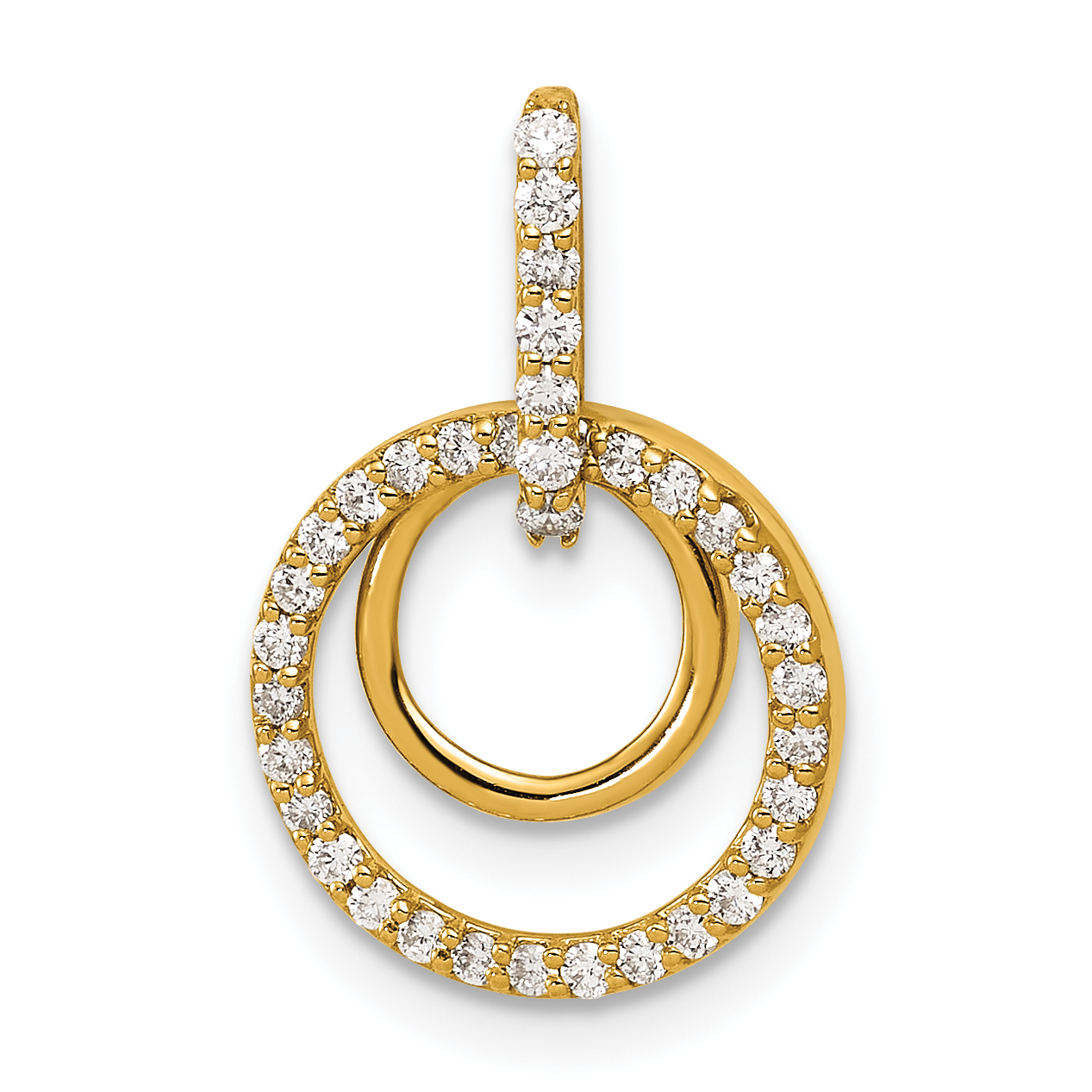 14k Polished 1/4 carat Diamond Double Circle Dangle Pendant (PM4727-025-YA)