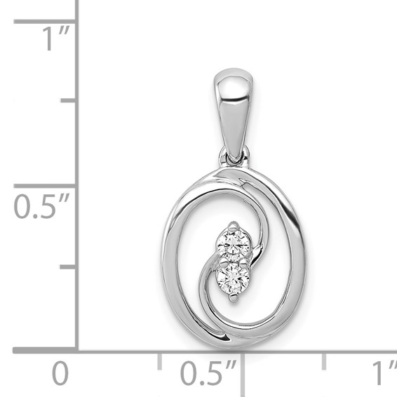 14k White Gold Polished 1/8 carat Diamond Oval Pendant