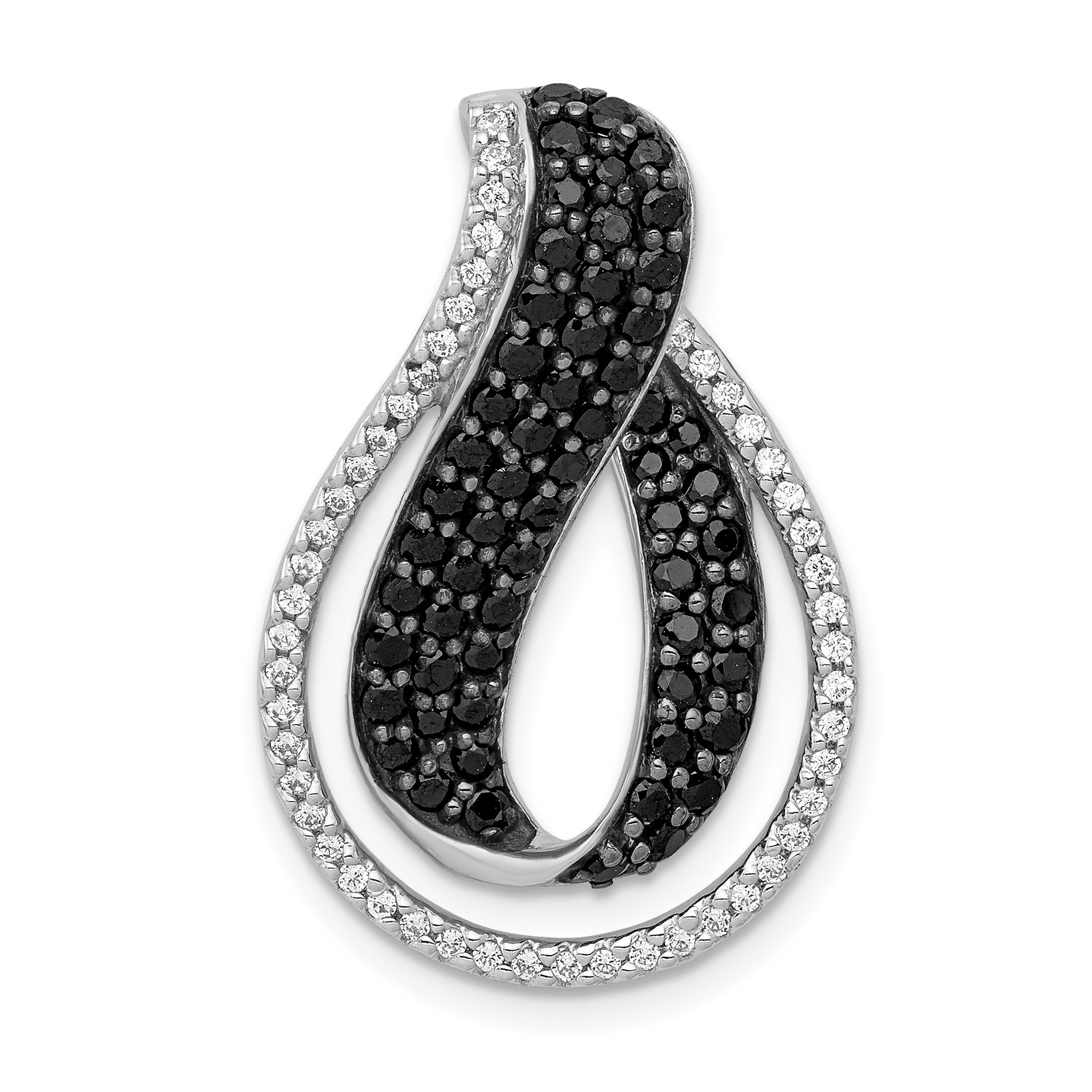 14k White Gold 1 carat Black and White Diamond Slide Fits up to 2mm Regular/4mm Fancy or Reversible Omega (PM4732-BK-110-WA)