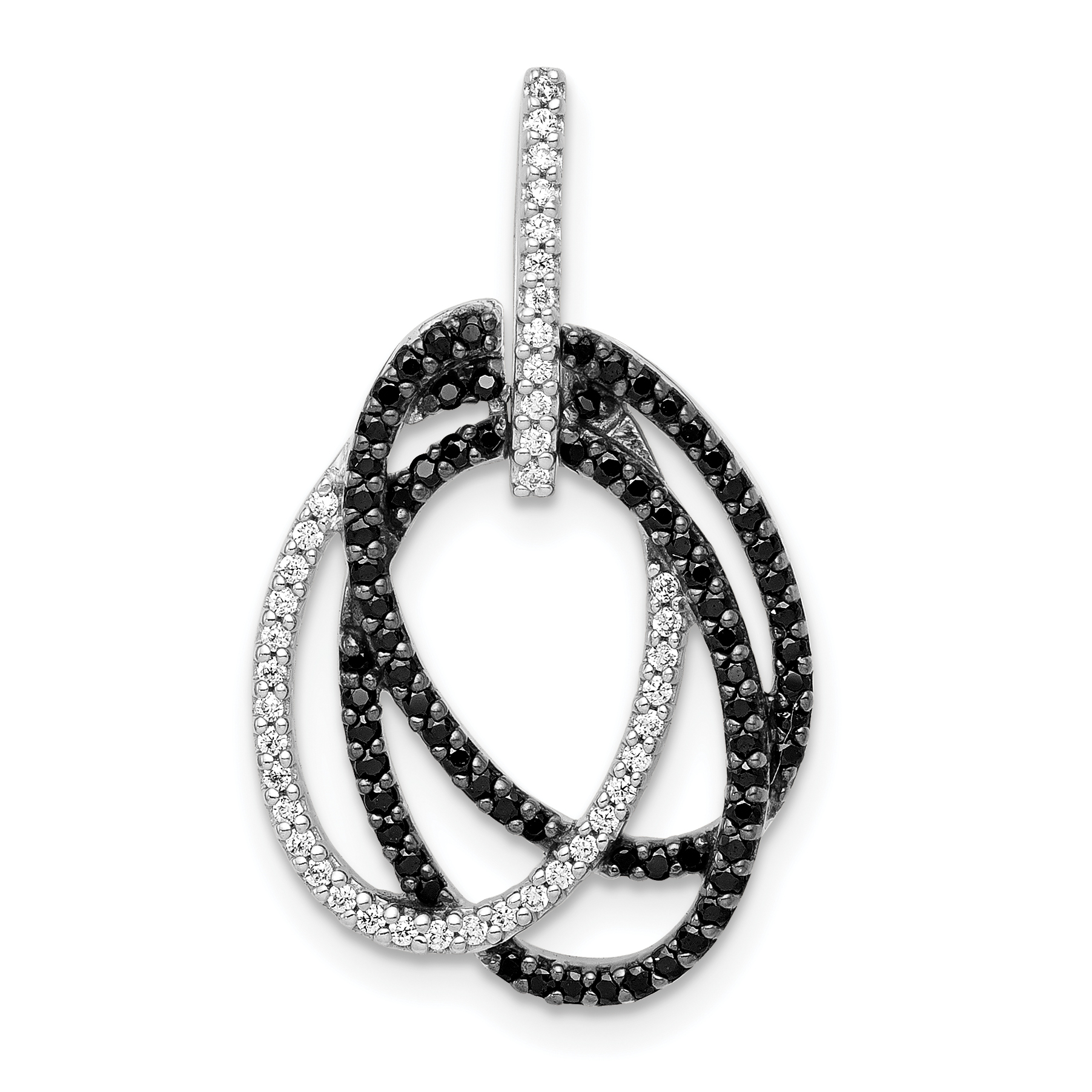 14k White Gold 1/3 carat White and Black Diamond Ovals Slide Fits up to 2mm Regular/4mm Fancy or Reversible Omega (PM4733-BK-033-WA)