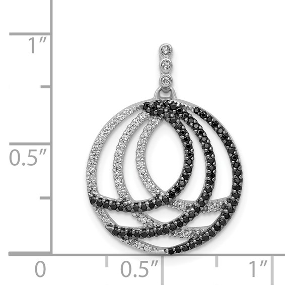 14k White Gold 3/8 carat White and Black Diamond Fancy Circle Chain Slide
