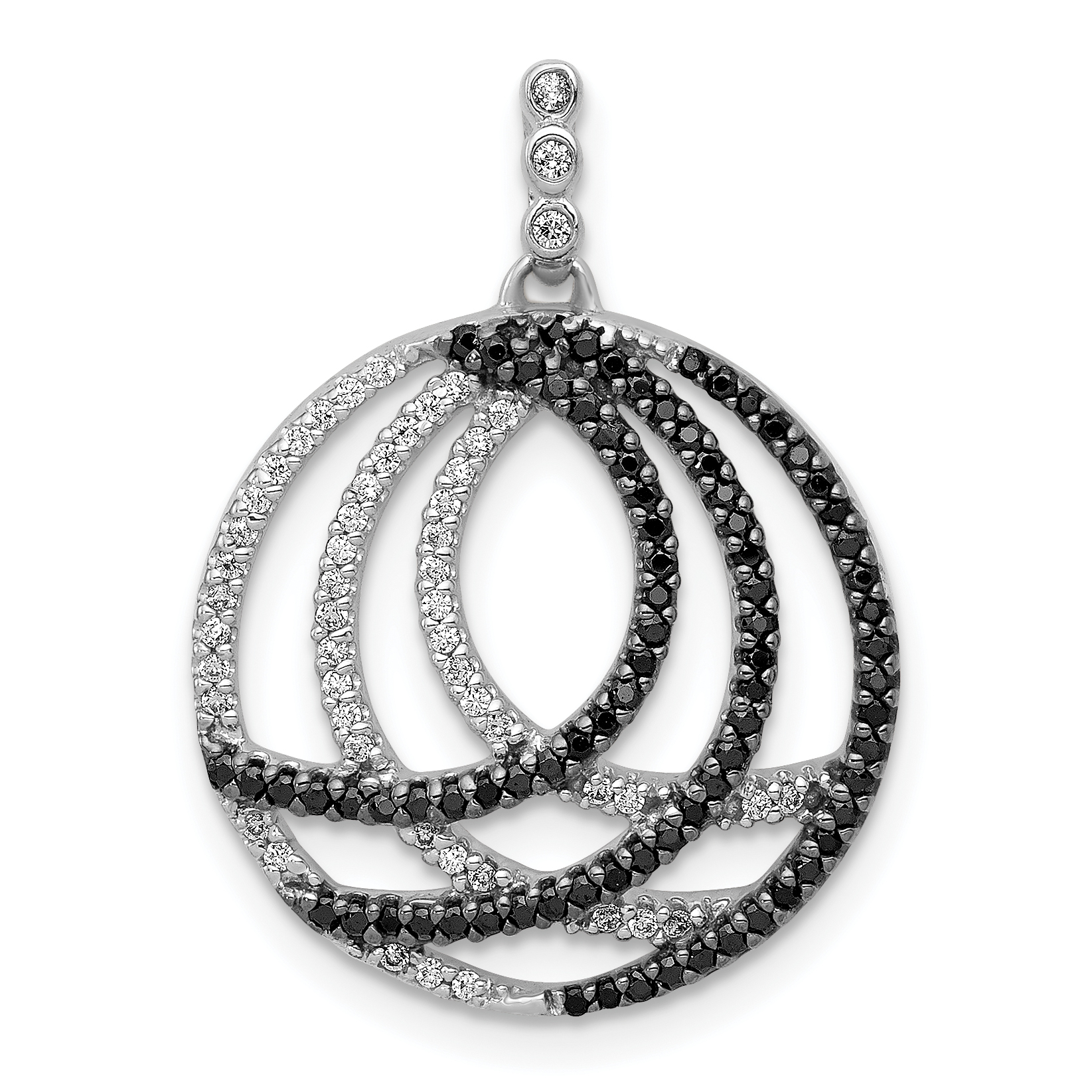 14k White Gold 3/8 carat White and Black Diamond Fancy Circle Chain Slide (PM4734-BK-040-WA)