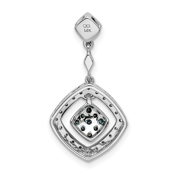 14k White Gold 1/4 carat White and Blue Diamond Square Dangle Chain Slide