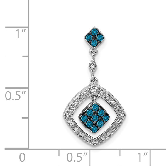 14k White Gold 1/4 carat White and Blue Diamond Square Dangle Chain Slide