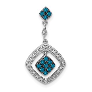 14k White Gold 1/4 carat White and Blue Diamond Square Dangle Chain Slide