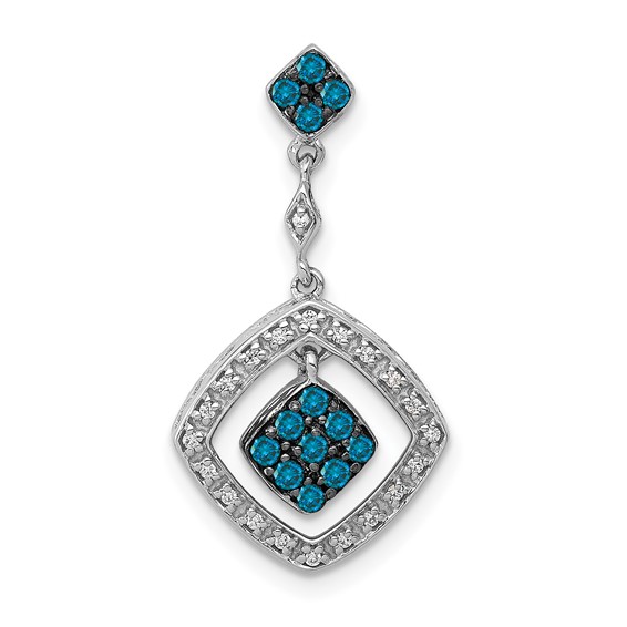 14k White Gold 1/4 carat White and Blue Diamond Square Dangle Chain Slide