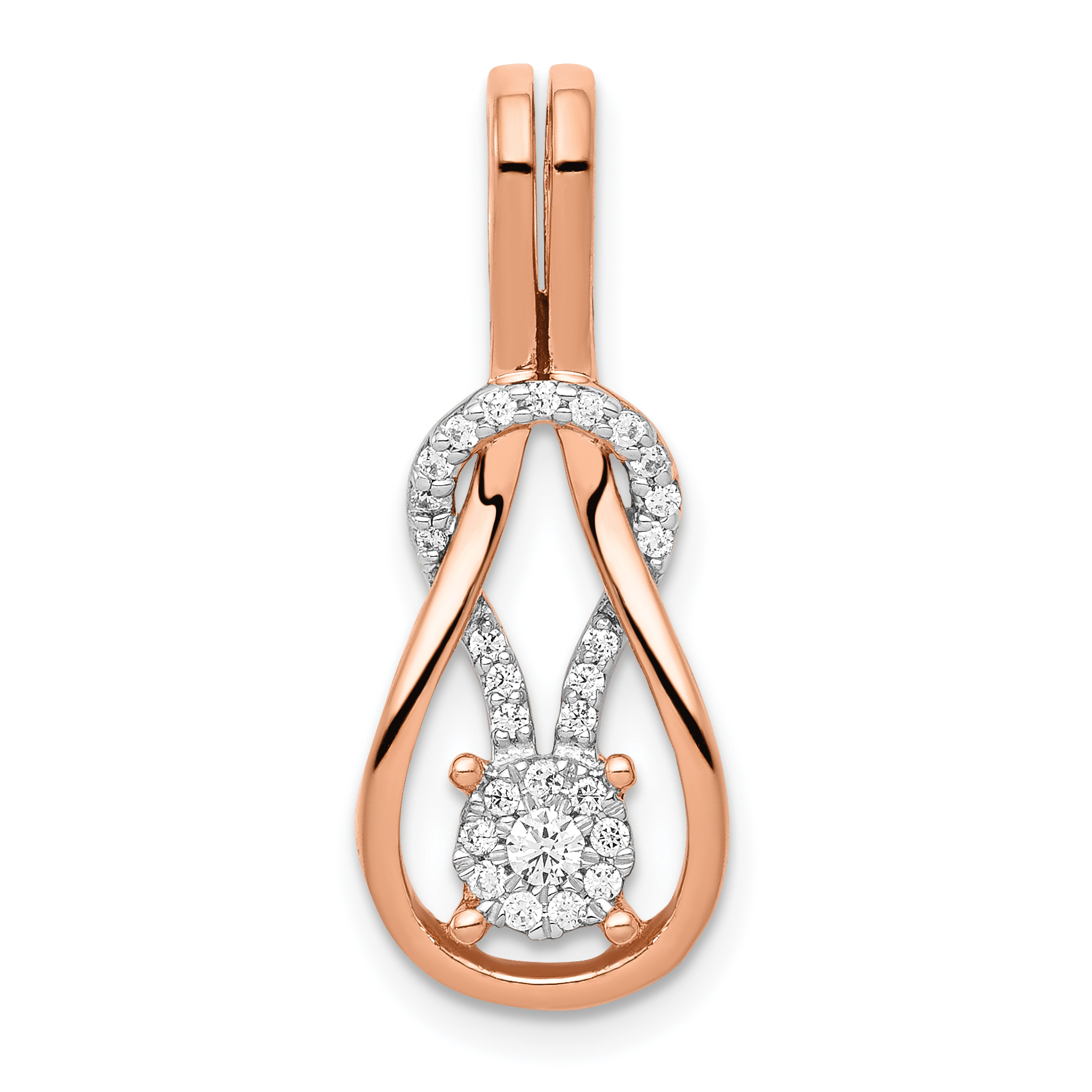 14k Rose Gold 1/6 carat Diamond Knot Slide Fits up to 2mm Regular/3mm Fancy or Reversible Omega (PM4739-016-RA)