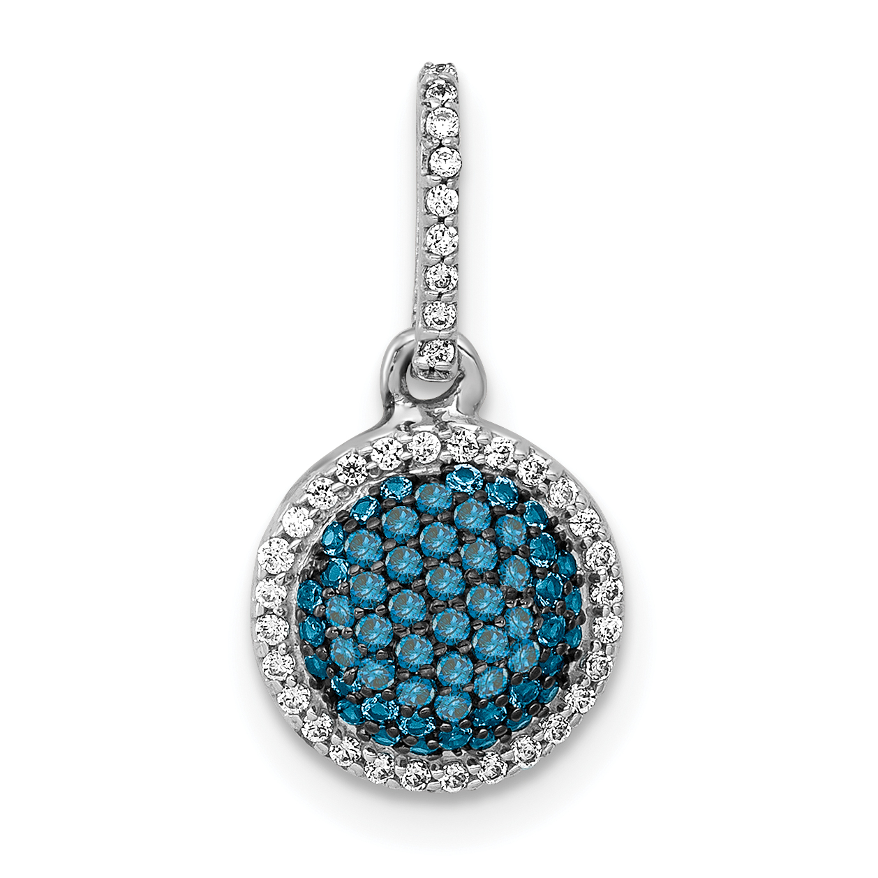 14k White Gold 1/3 carat White and Blue Diamond Round Halo Cluster Pendant (PM4740-BD-020-WA)