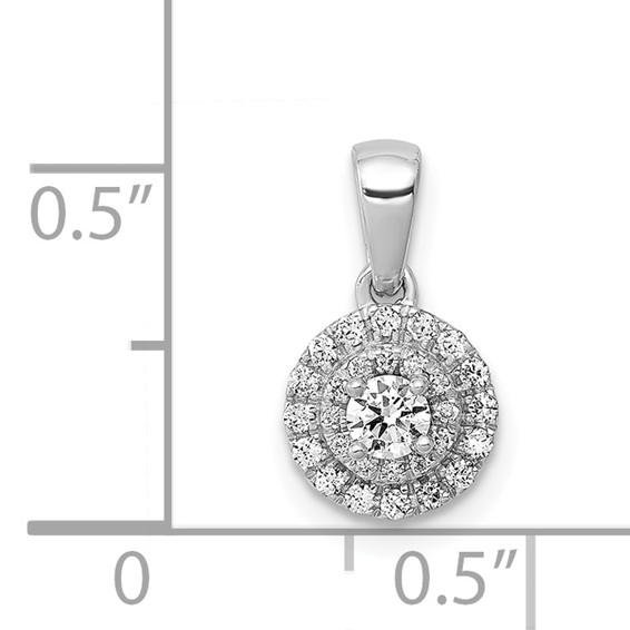 14k White Gold 1/4 carat Diamond Round Halo Cluster Pendant