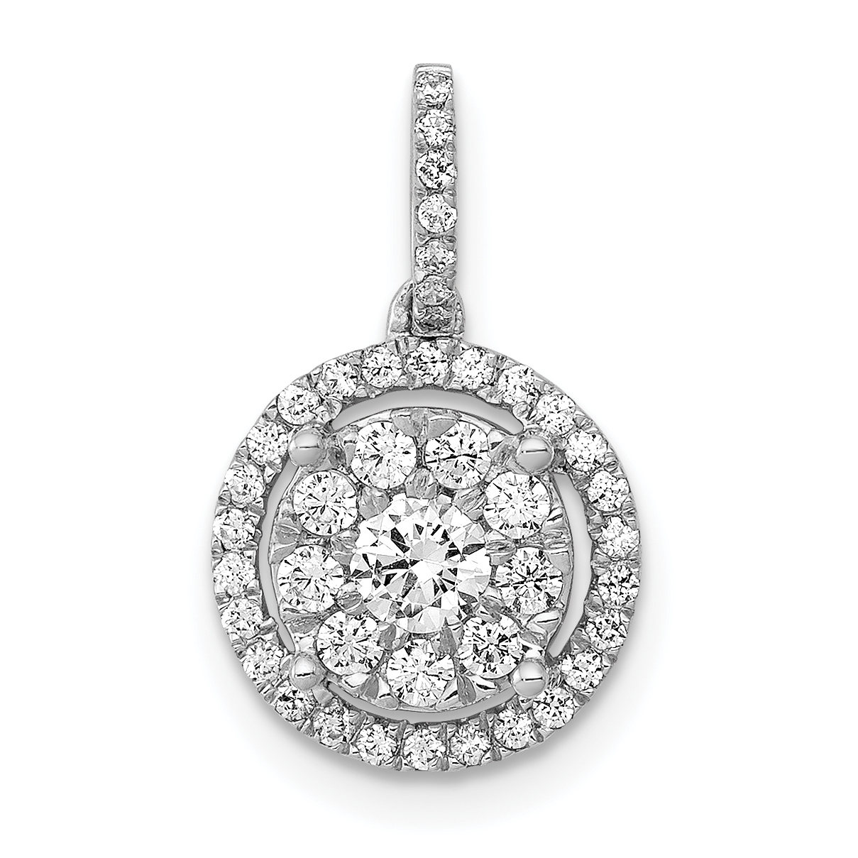 14k White Gold 1/2 carat Diamond Round Halo Cluster Pendant (PM4744-050-WA)