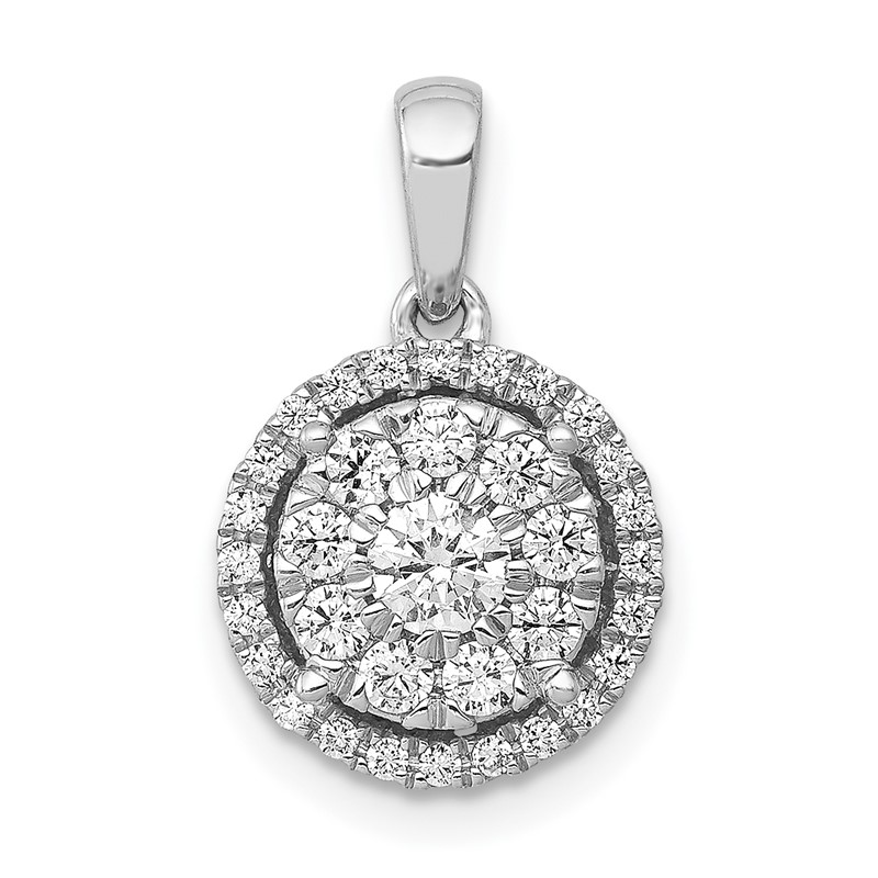 14K White Gold Lab Grown VS/SI+ G+ Dia Round Halo Cluster Pendant