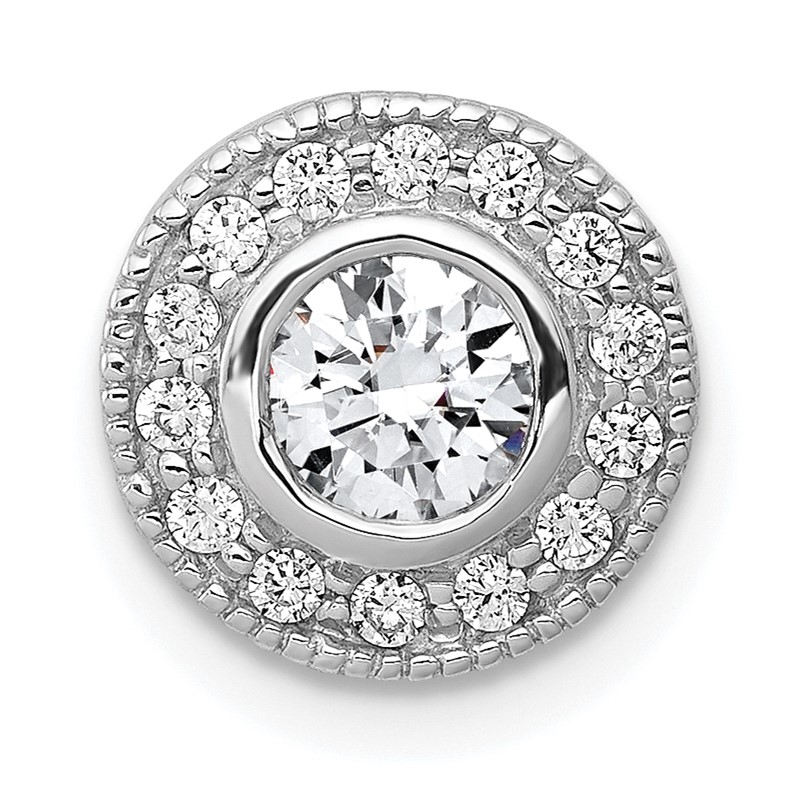 14k White Gold 1/2 carat Lab Grown Diamond VS/SI+ G+ Round Complete Halo Chain Slide Pendant
