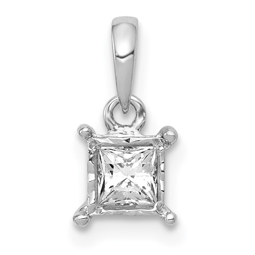 14k White Gold 1/5 carat Princess Diamond Square Pendant