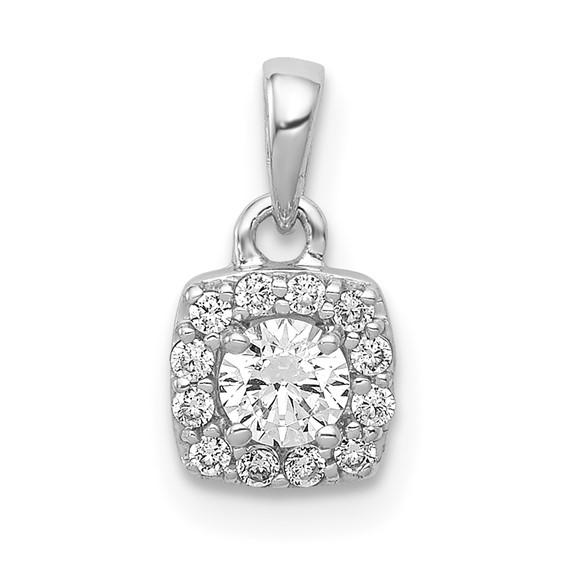 14k White Gold 1/3 carat Diamond Square Halo Cluster Pendant