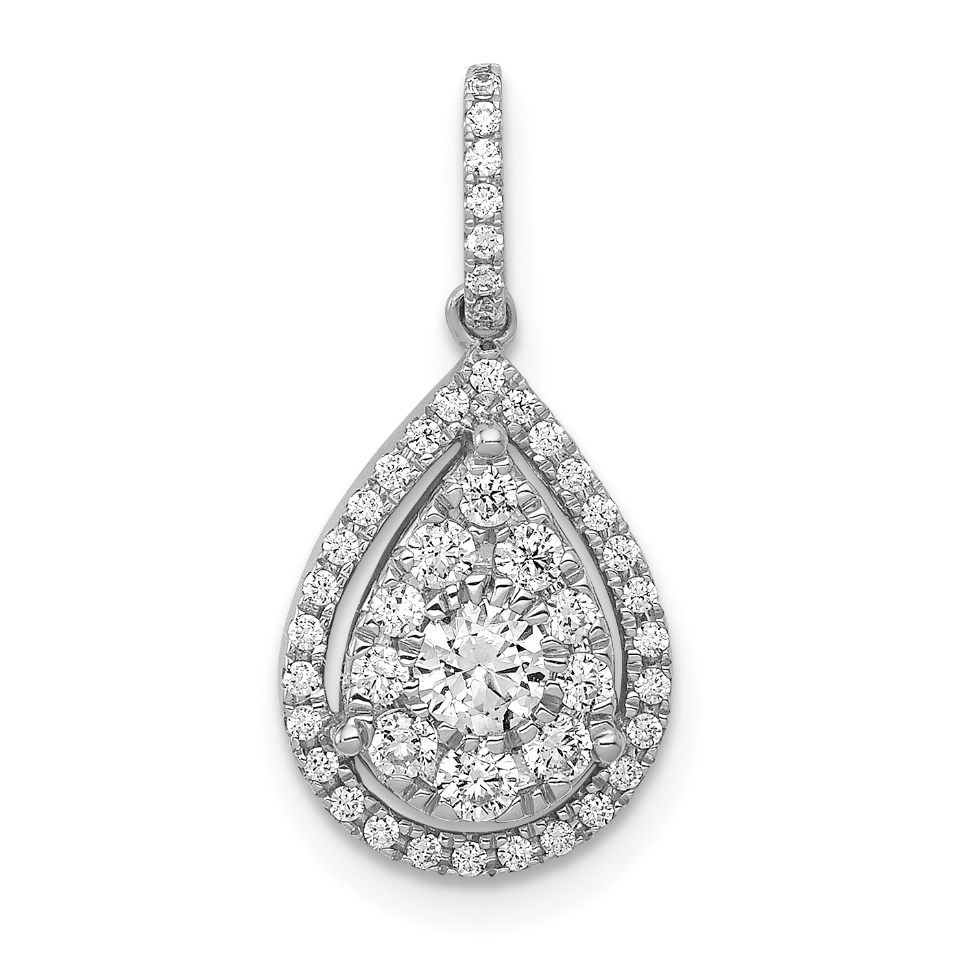 14k White Gold 1/2 carat Diamond Halo Teardrop Pendant (PM4776-050-WA)