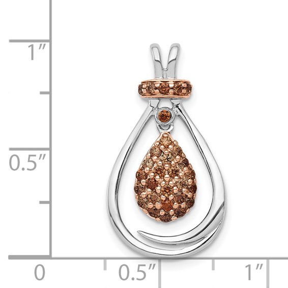 14k White Gold with Rose Rhodium 1/4 carat Champagne Diamond Teardrop Chain Slide