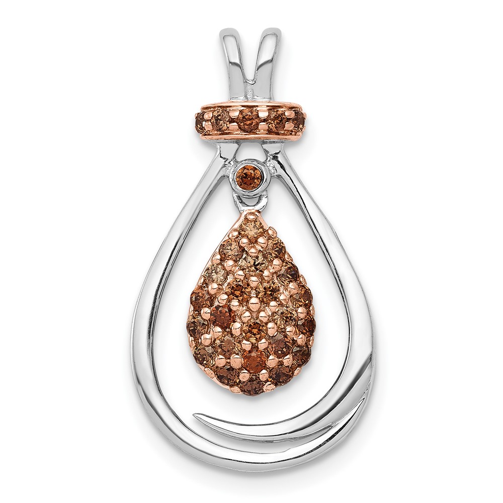 14k White Gold with Rose Rhodium 1/4 carat Champagne Diamond Teardrop Chain Slide (PM4793-025-WA)