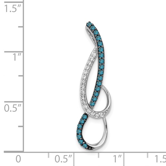 14k White Gold 1/4 carat Blue and White Diamond Fancy Chain Slide