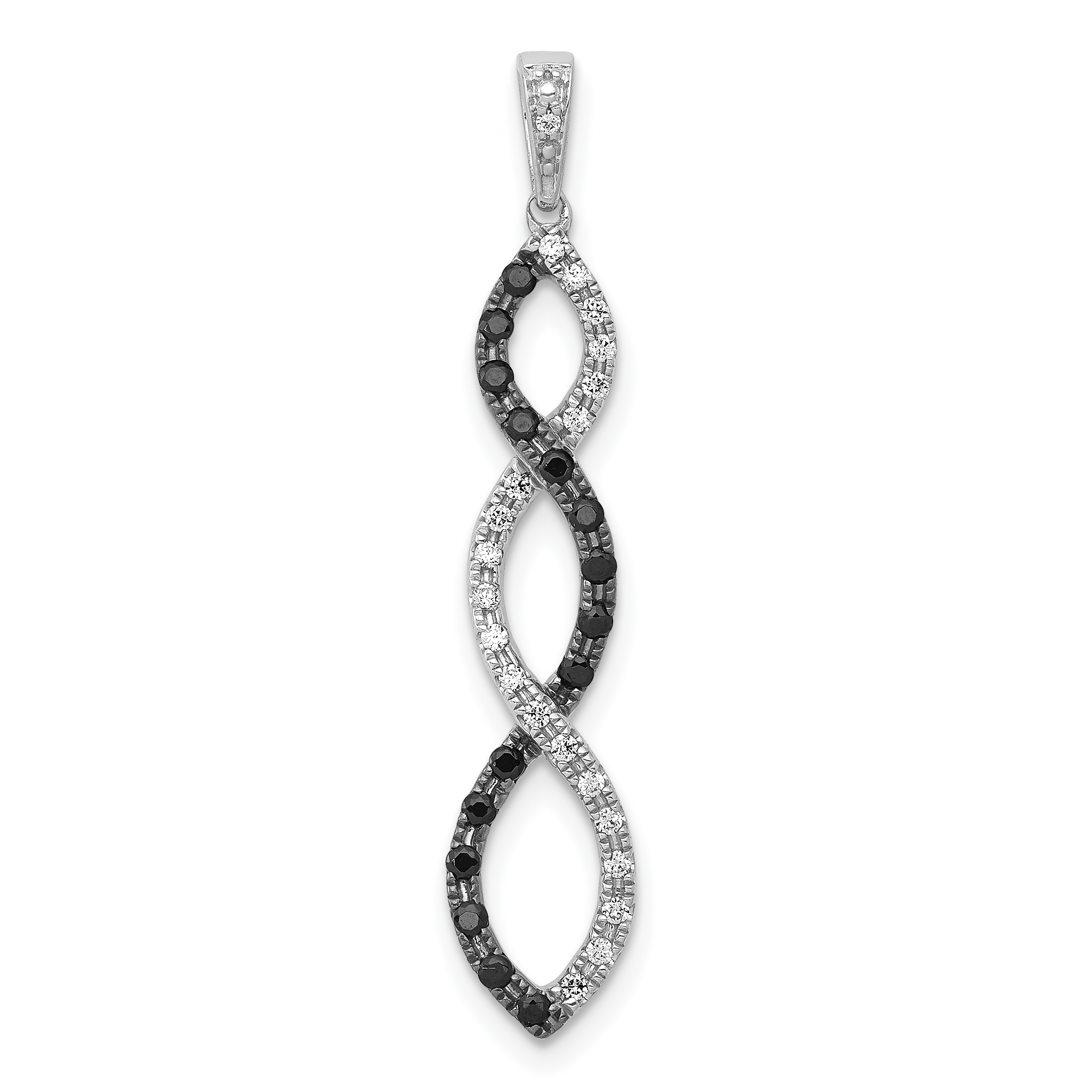 14k White Gold 1/4 carat Black and White Diamond Twisted Pendant (PM4813-BK-025-WA)