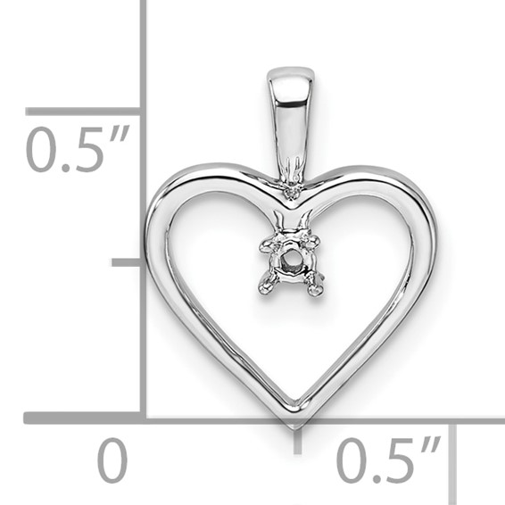 14k White Gold Holds 1-1.9mm Stone Heart Pendant Mounting