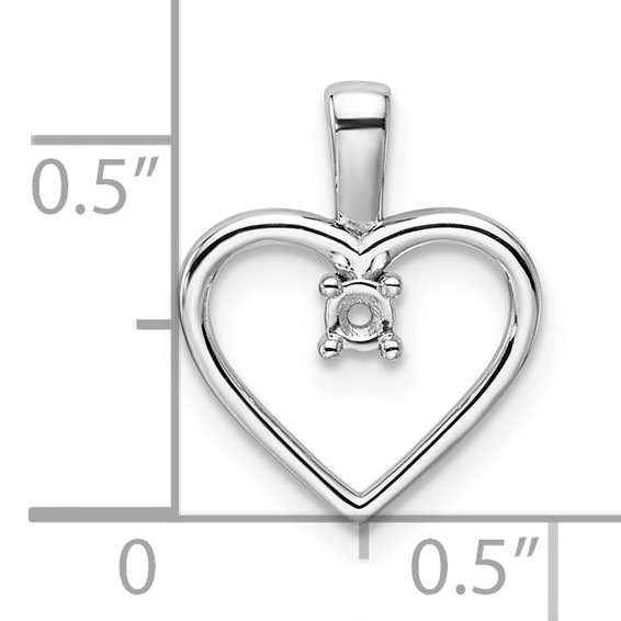 14k White Gold Holds 1-2.3mm Stone Heart Pendant Mounting