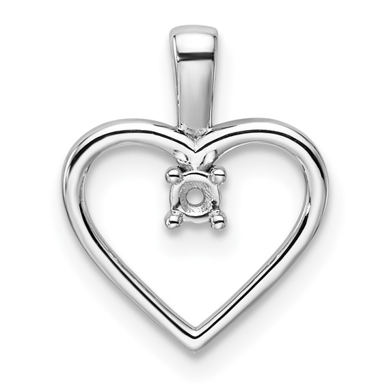 14k White Gold Holds 1-2.3mm Stone Heart Pendant Mounting