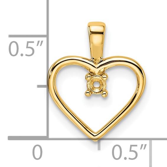 14k Holds 1-2.3mm Stone Heart Pendant Mounting