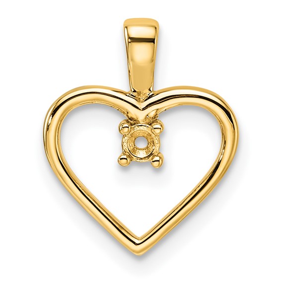 14k Holds 1-2.3mm Stone Heart Pendant Mounting