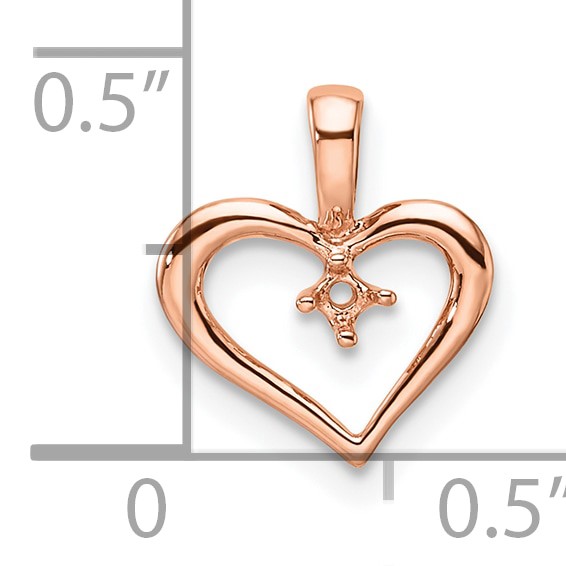 14k Rose Gold Holds 1-1.7mm Stone Heart Pendant Mounting