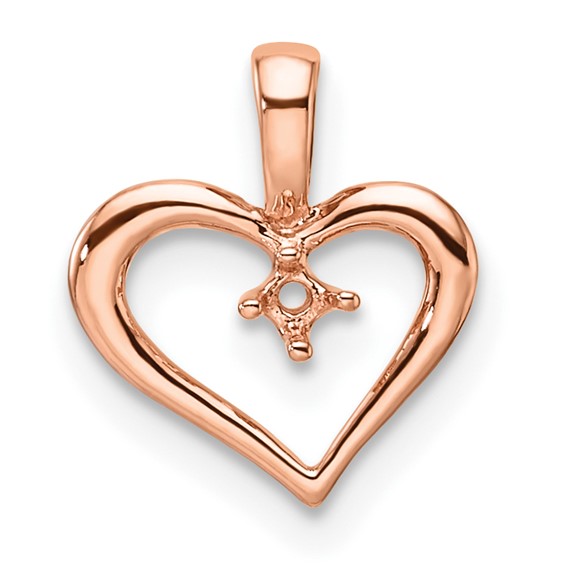 14k Rose Gold Holds 1-1.7mm Stone Heart Pendant Mounting