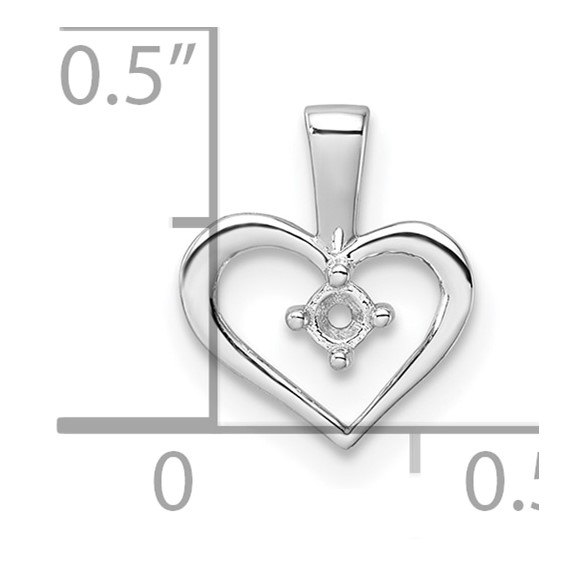 14k White Gold Holds 1-1.7mm Stone Heart Pendant Mounting