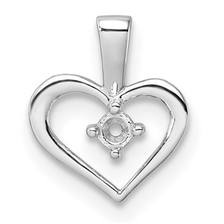 14k White Gold Holds 1-1.7mm Stone Heart Pendant Mounting