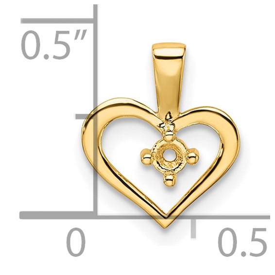 14k Holds 1-1.7mm Stone Heart Pendant Mounting